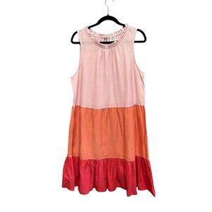 Women's Linen Cotton Blend Tiered Shift Dress Size L Tall Beach Boho Feminine‎